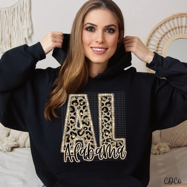 Leopard Faux Embroidery & Glitter States DTF (AL-KS)