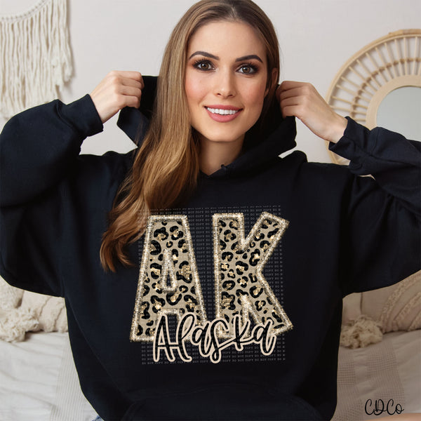 Leopard Faux Embroidery & Glitter States DTF (AL-KS)