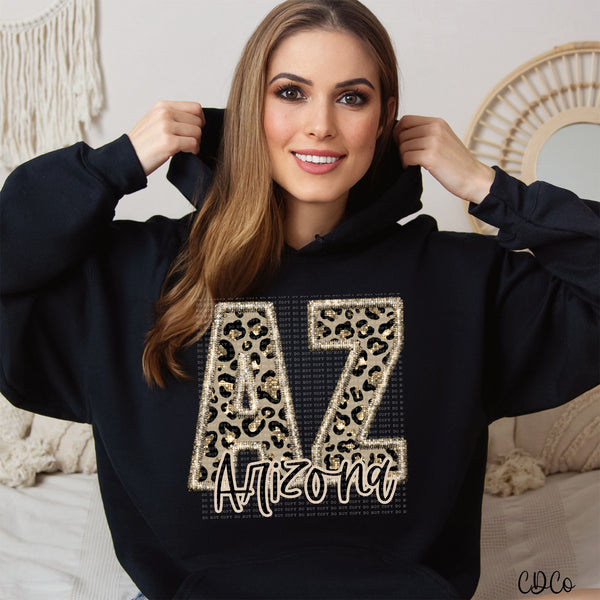 Leopard Faux Embroidery & Glitter States DTF (AL-KS)