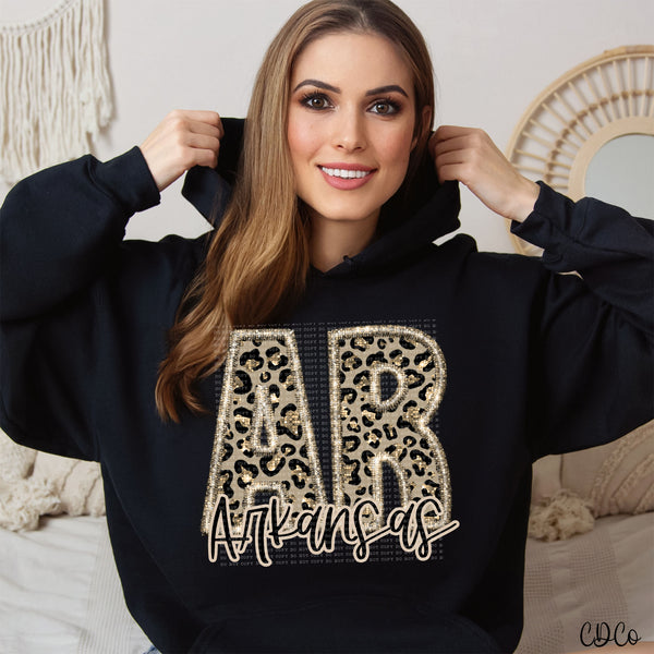 Leopard Faux Embroidery & Glitter States DTF (AL-KS)