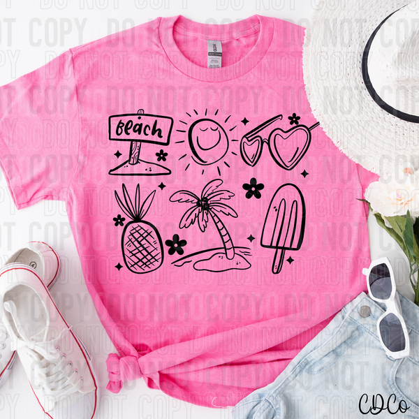 Beach Summer Doodle Palm Pop DTF