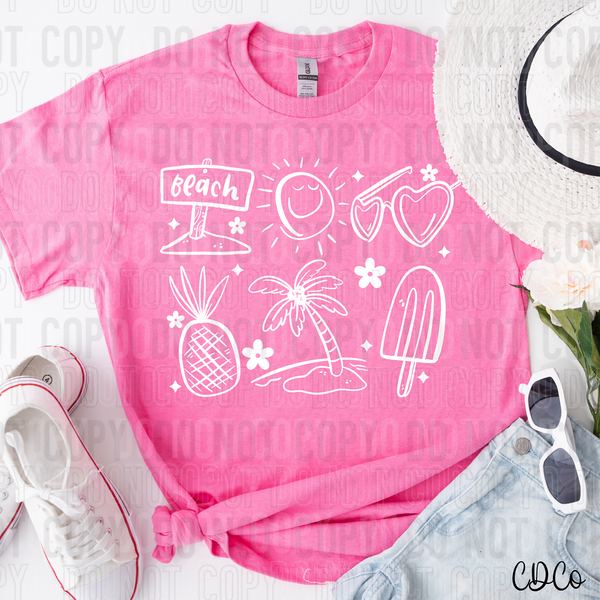 Beach Summer Doodle Palm Pop DTF