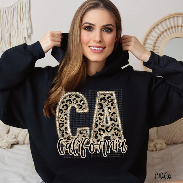 Leopard Faux Embroidery & Glitter States DTF (AL-KS)