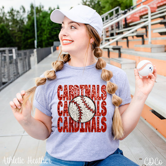 Cardinals Stacked Baseball Faux Embroidery Sequin DTF