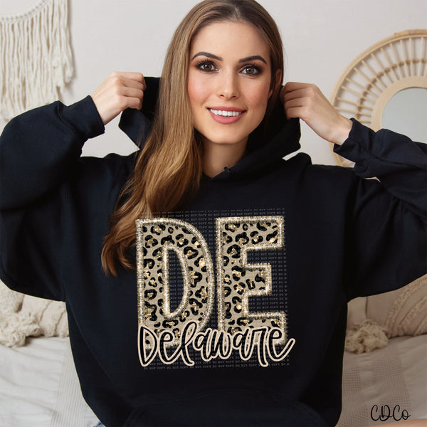 Leopard Faux Embroidery & Glitter States DTF (AL-KS)