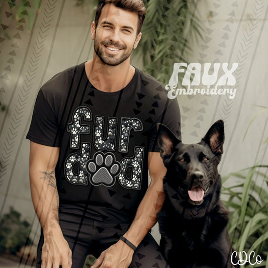 Fur Dad Black Faux Embroidery DTF