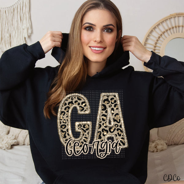 Leopard Faux Embroidery & Glitter States DTF (AL-KS)