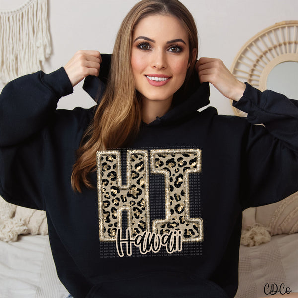 Leopard Faux Embroidery & Glitter States DTF (AL-KS)