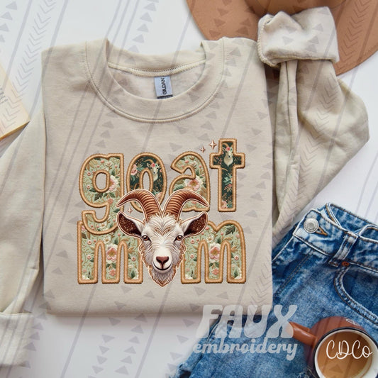 Goat Mom Faux Embroidery DTF