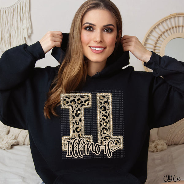 Leopard Faux Embroidery & Glitter States DTF (AL-KS)