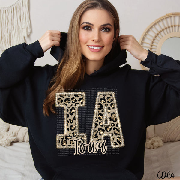 Leopard Faux Embroidery & Glitter States DTF (AL-KS)