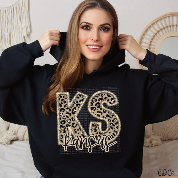 Leopard Faux Embroidery & Glitter States DTF (AL-KS)