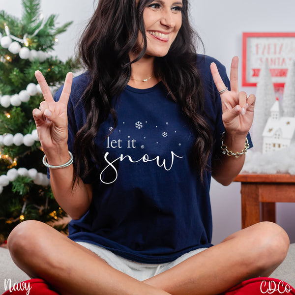 White Let It Snow w/Flakes DTF