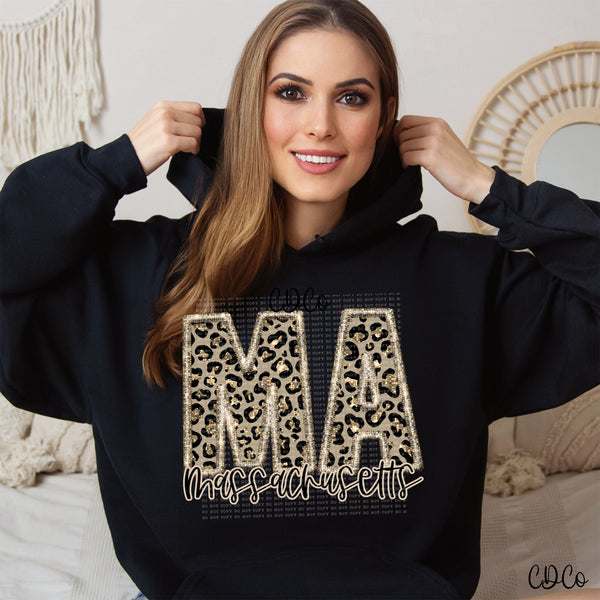 Leopard Faux Embroidery & Glitter States DTF (KY-NY)