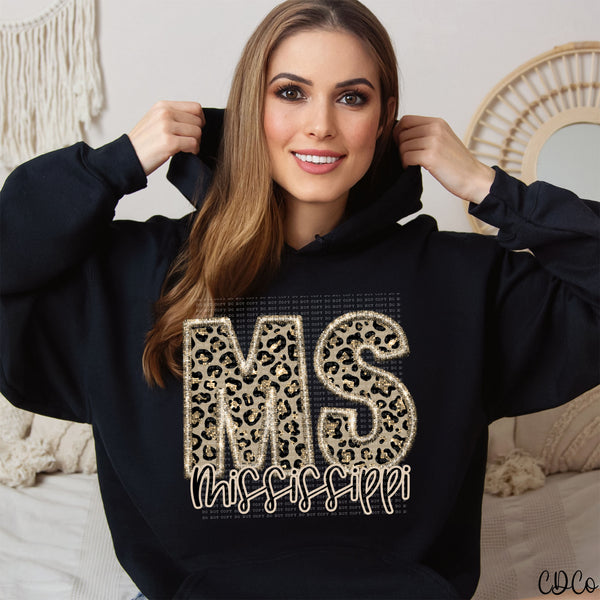 Leopard Faux Embroidery & Glitter States DTF (KY-NY)