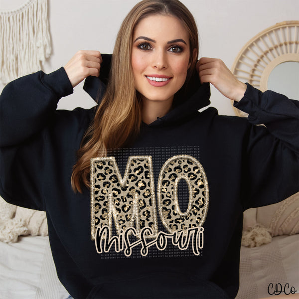 Leopard Faux Embroidery & Glitter States DTF (KY-NY)