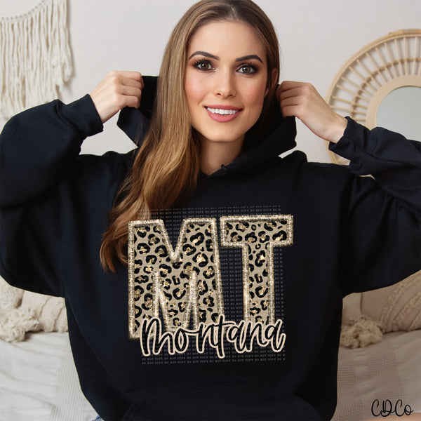 Leopard Faux Embroidery & Glitter States DTF (KY-NY)