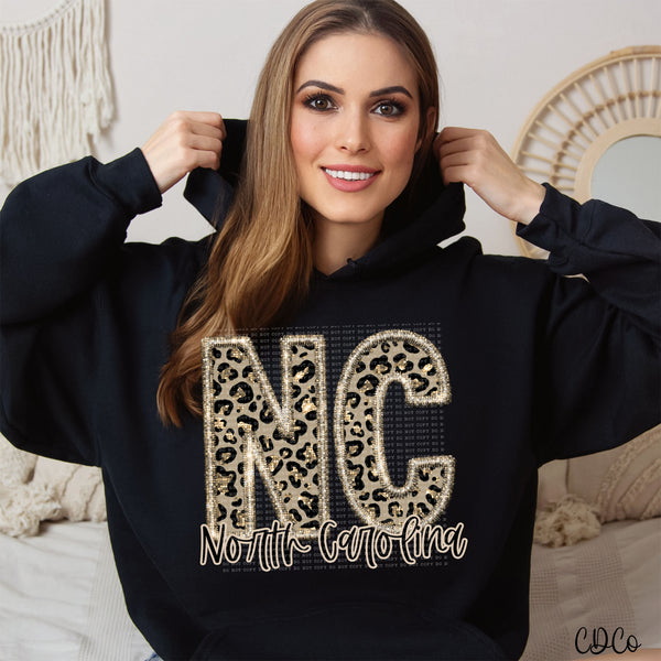 Leopard Faux Embroidery & Glitter States DTF (NC-WV)