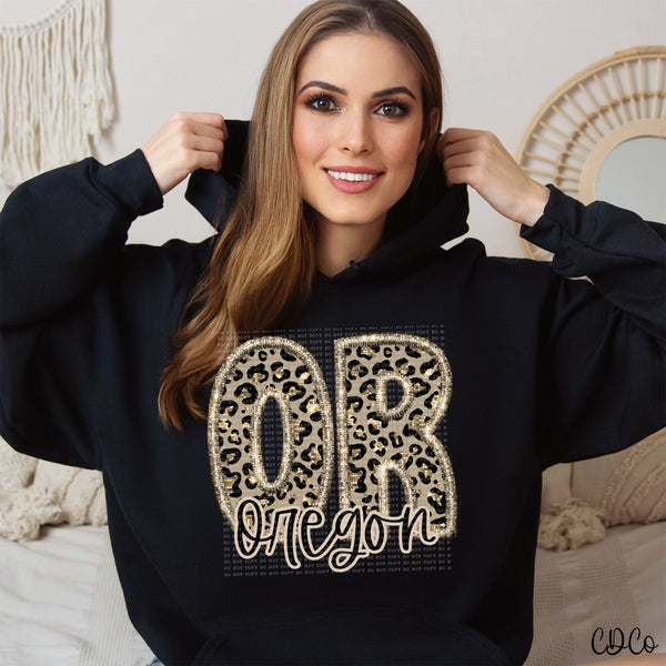 Leopard Faux Embroidery & Glitter States DTF (NC-WV)