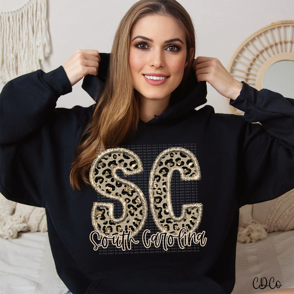 Leopard Faux Embroidery & Glitter States DTF (NC-WV)