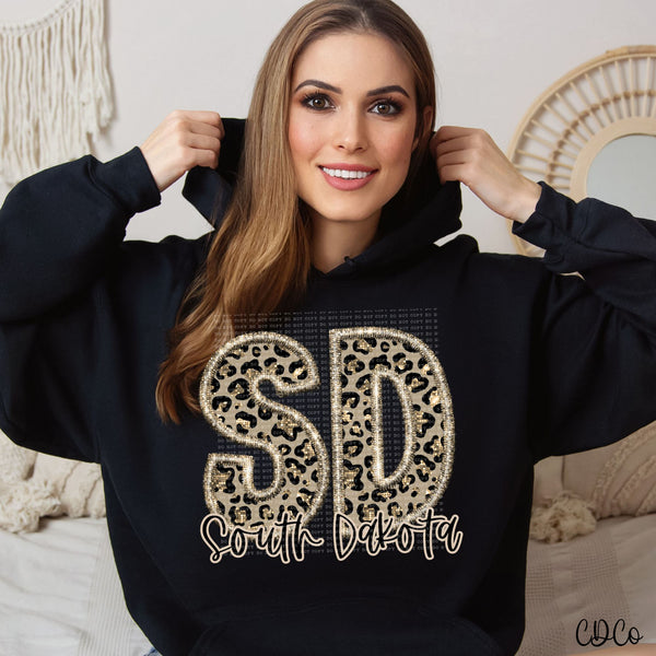 Leopard Faux Embroidery & Glitter States DTF (NC-WV)