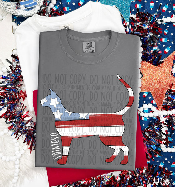 Patriotic Cat White Text 1 of 1 DTF