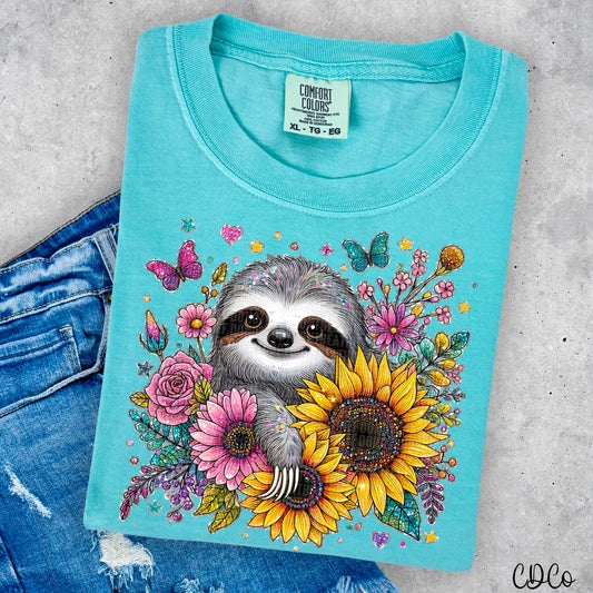 Sloth Sunflowers DTF