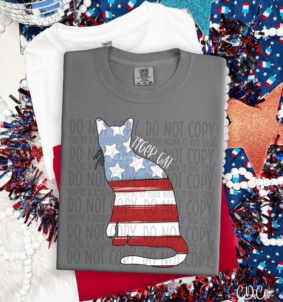 Patriotic Cat White Text 1 of 1 DTF