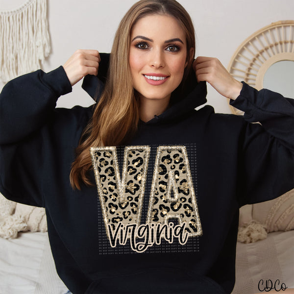 Leopard Faux Embroidery & Glitter States DTF (NC-WV)