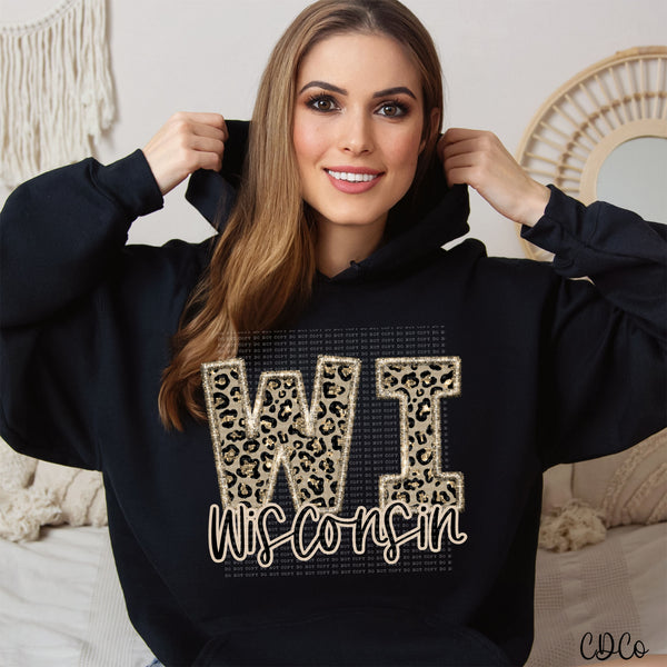 Leopard Faux Embroidery & Glitter States DTF (WI-WY)