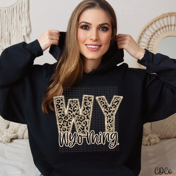 Leopard Faux Embroidery & Glitter States DTF (WI-WY)