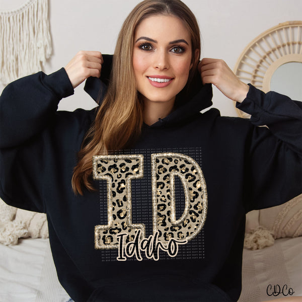 Leopard Faux Embroidery & Glitter States DTF (AL-KS)