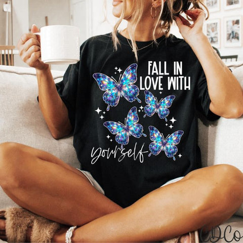 Fall In Love With Yourself Faux Holo Butterflies DTF
