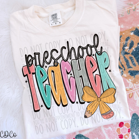 Pencil School Bows Teacher 1/2 DTF