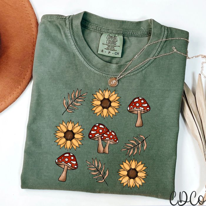 Mushrooms And Sunflowers DTF