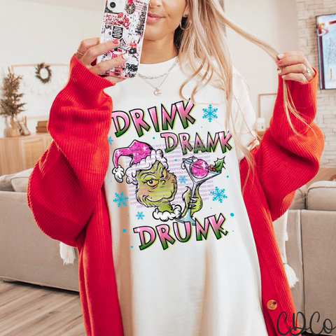 Drink Drank Drunk Pink G Glass DTF
