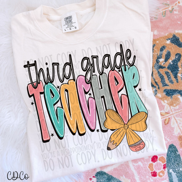 Pencil School Bows Teacher 1/2 DTF