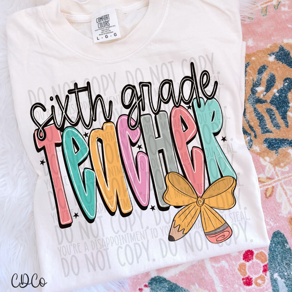 Pencil School Bows Teacher 1/2 DTF