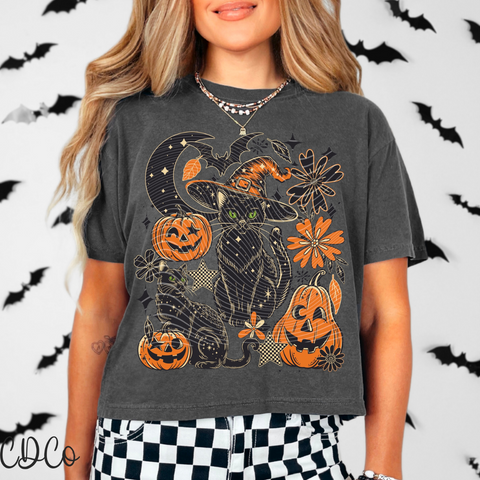 Black Cat With Pumpkins 7071 DTF