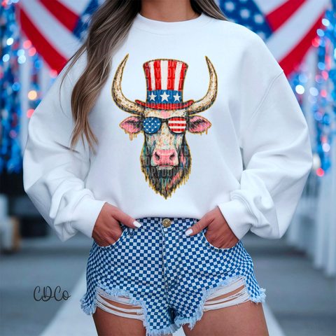 Patriotic Watercolor Cow 4279 DTF
