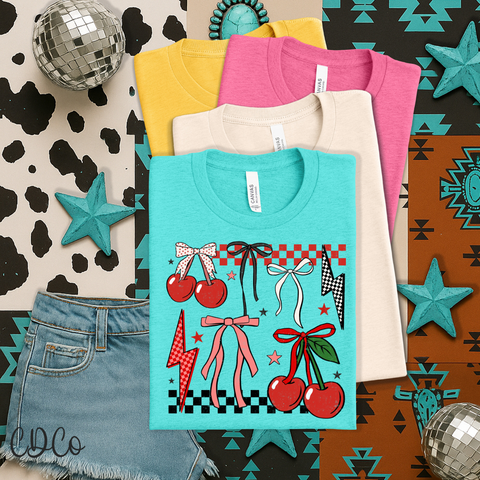 Checkered Cherries With Bows 7007 DTF
