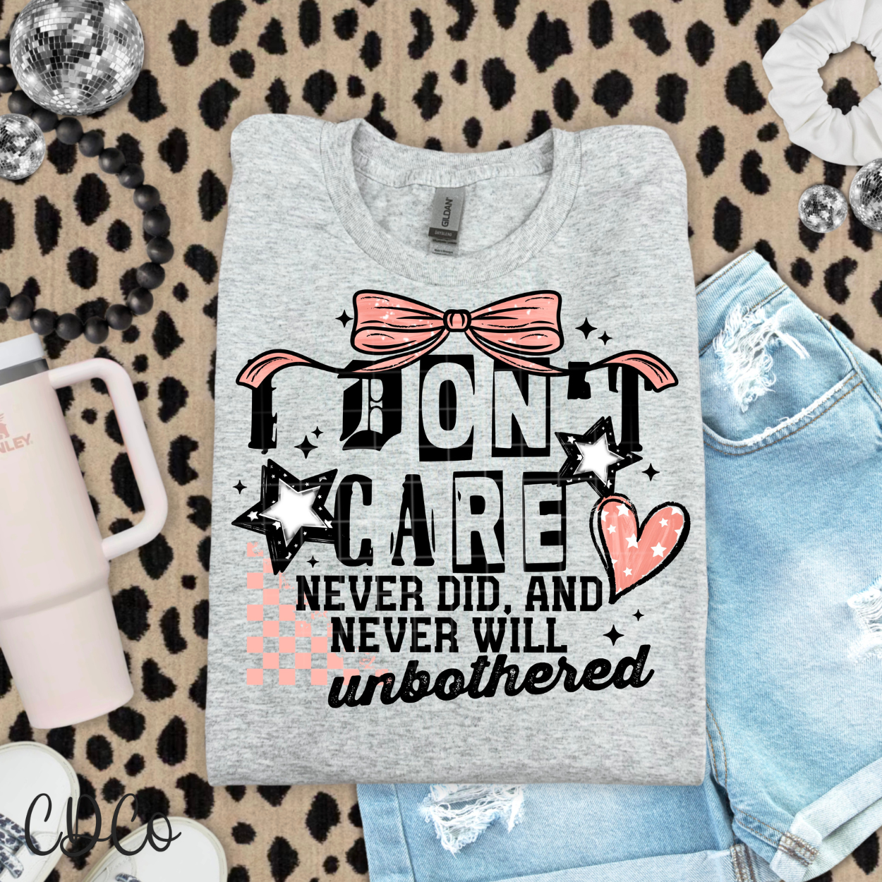 I Don't Care With Bow DTF
