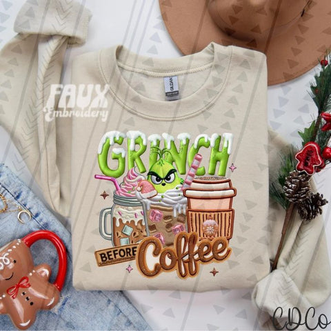 Faux Embroidery G Before Coffee DTF