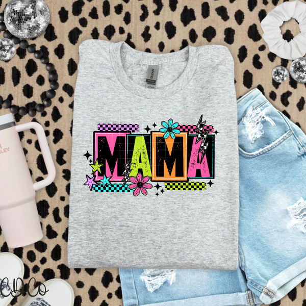 Mama Checkered Bolts Flowers Stars DTF