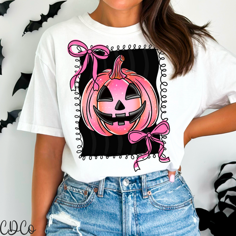 Pink Pumpkin With Bow Late DTF