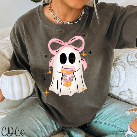 Ghost With Coffee Pink Bow 4932 DTF
