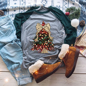 Red Green Gold Faux Glitter Tree 2212 DTF