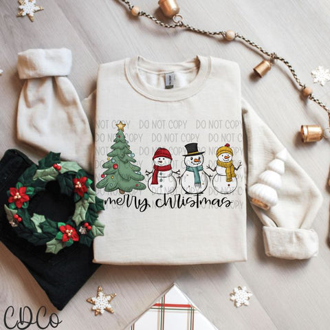 Merry Christmas Snowman Trio Tree DTF