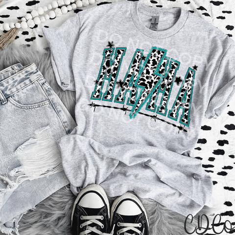 Turquoise Cowhide Western Bolt Mama 4071 DTF