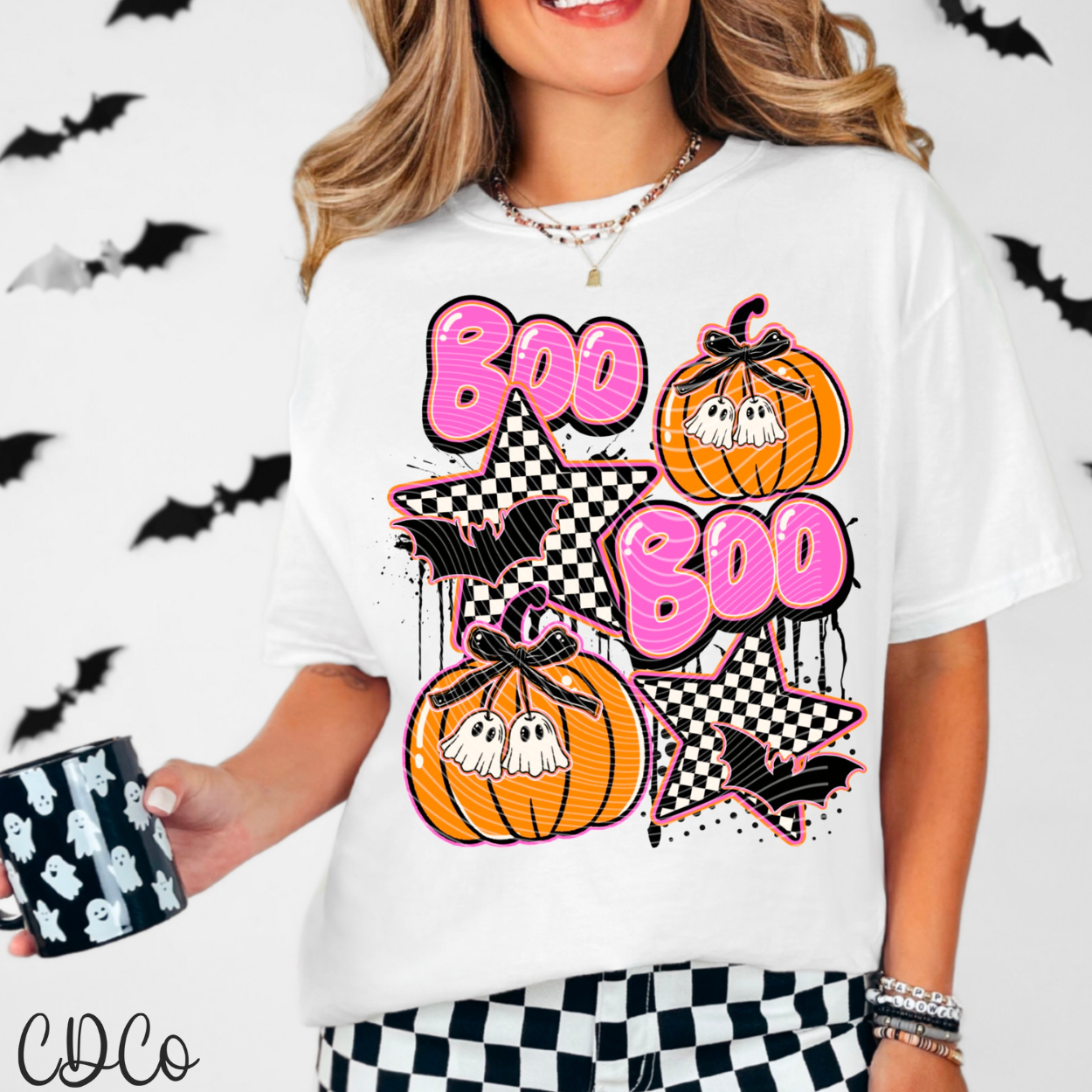 Boo Boo Pink Checker Stars 7074 DTF